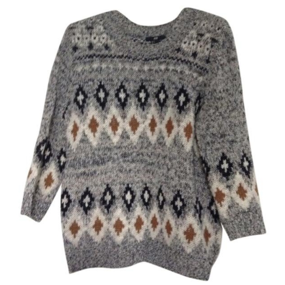 H&M Marled Tribal Print Chunky Boxy Sweater Sz M - Picture 1 of 11